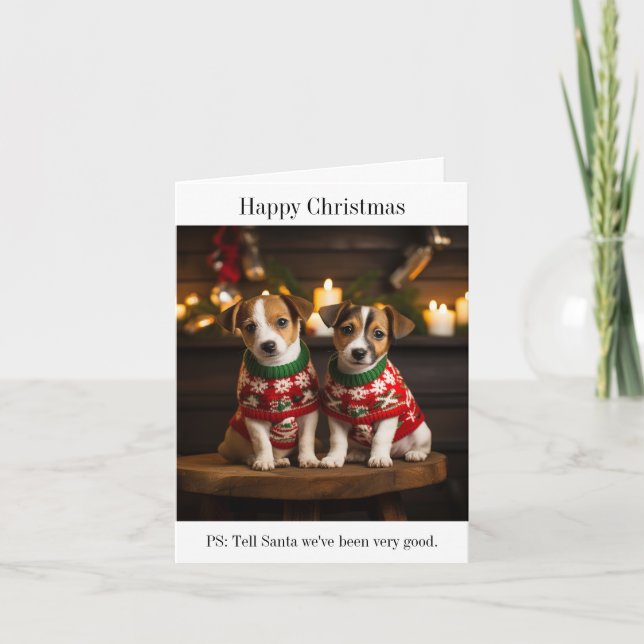 Tarjeta de Navidades Parson Jack Russell Puppies (Anverso)