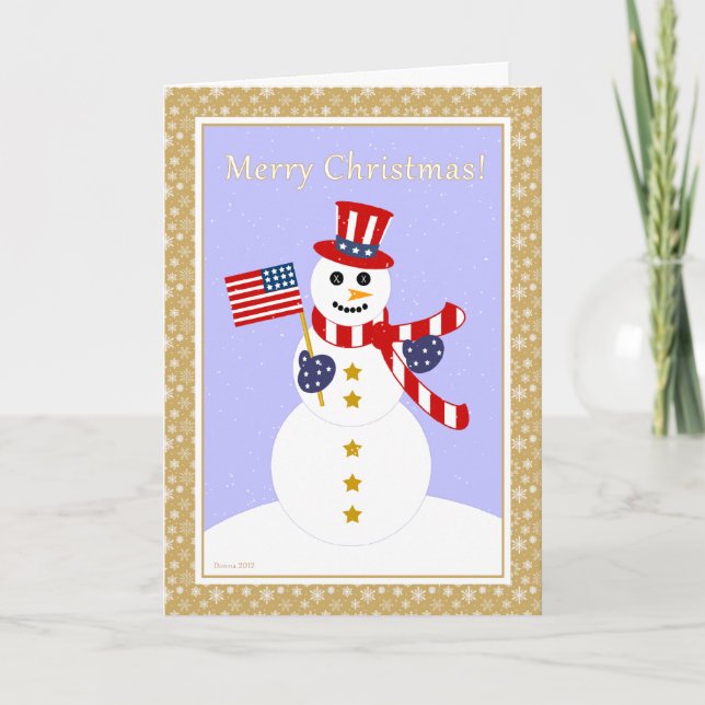 Tarjeta de Navidades Patriótico Snowman y Bandera (Anverso)