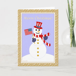 Tarjeta de Navidades Patriótico Snowman y Bandera