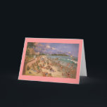 Tarjeta de Navidades Paul McGehee "The Beach at Wa<br><div class="desc">¡Mele Kalikimaka! Tarjeta de saludo de Navidades hawaianos del galardonado artista Paul McGehee. Las islas hawaianas del Pacífico azul... un paraíso lleno de sol, brisas húmedas perfumadas con flores tropicales, palmeras balancines y olas ondulantes. En la isla de Oahu se encuentra la bonita playa de Waikiki, una extensión de arena...</div>