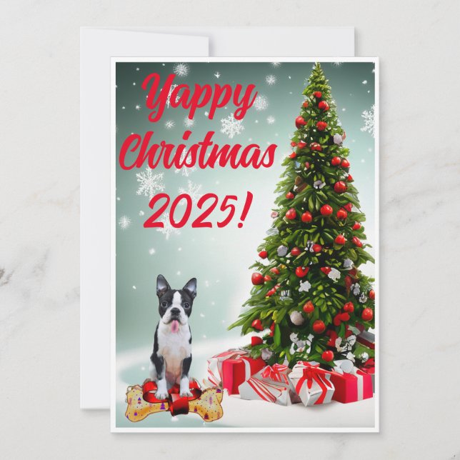 Tarjeta de Navidades personalizable Boston Terrier (Anverso)