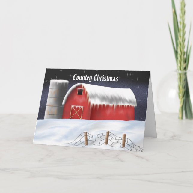 Tarjeta de Navidades Personalizable Red Barn (Anverso)