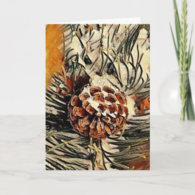 Tarjeta de Navidades Pinecone pintados con nieve (Anverso)