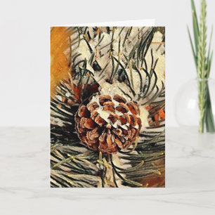Tarjeta de Navidades Pinecone pintados con nieve