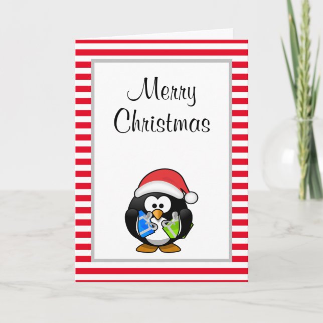 Tarjeta de Navidades Pingüino Funny Christmas (Anverso)