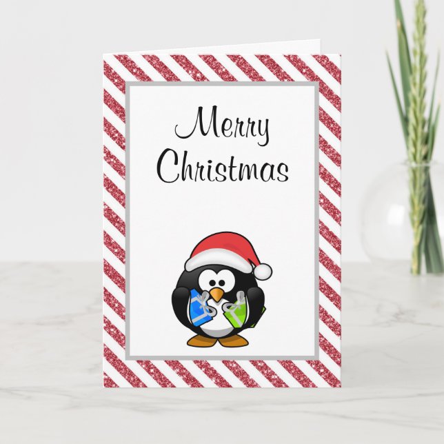 Tarjeta de Navidades Pingüino Funny Christmas (Anverso)