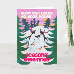 Tarjeta de navidades - Pingüinos de patinaje