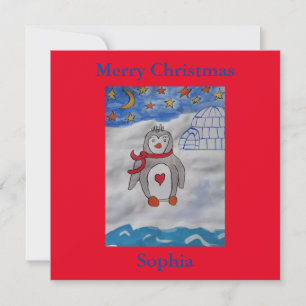 Tarjeta de Navidades planas de pingüino de nieve p