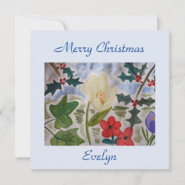 Tarjeta de Navidades planas y flores de invierno