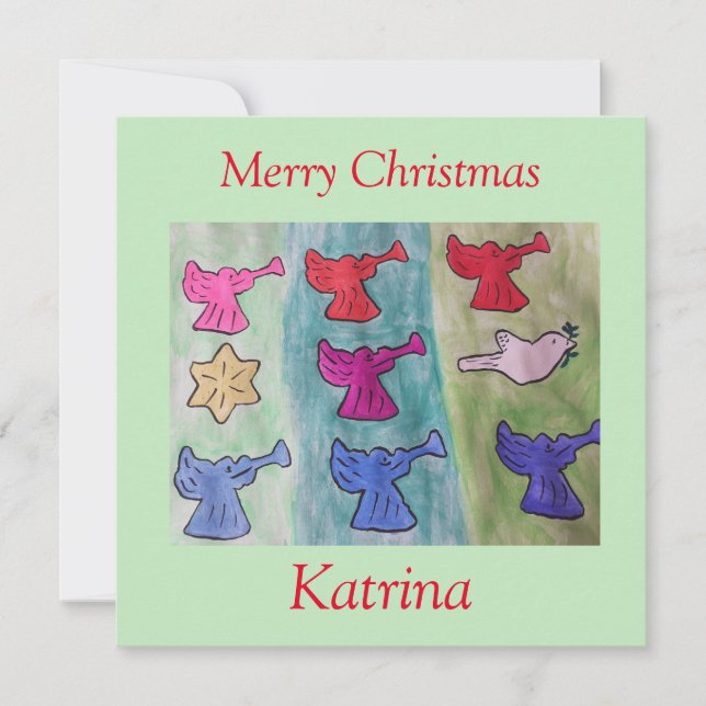 Tarjeta de Navidades planos de ángeles con trompet (Anverso)