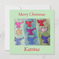 Tarjeta de Navidades planos de ángeles con trompet