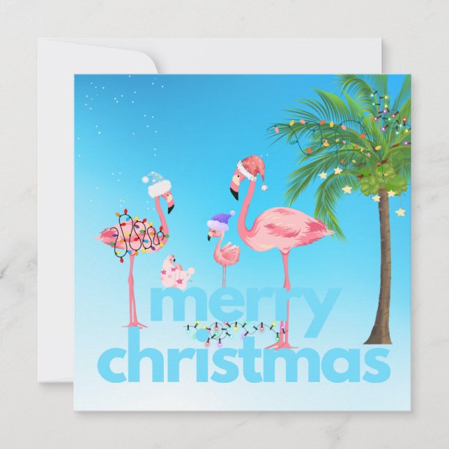 Tarjeta de Navidades planos Fun Flamingo para fami (Anverso)