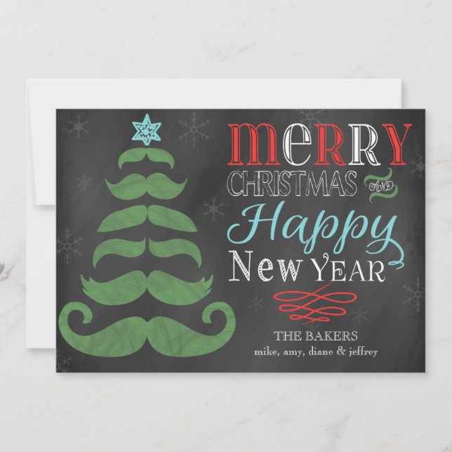 Tarjeta de Navidades planos Merry Mustache Chalkbo (Anverso)