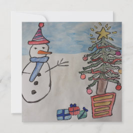 Tarjeta de Navidades planos Snowman y Christmas Tr