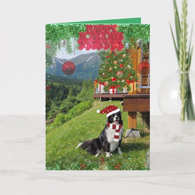 Tarjeta de Navidades plegados Adorable Border Coll (Anverso)