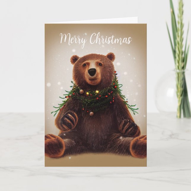 Tarjeta de Navidades plegados con oso (Anverso)