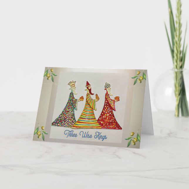 Tarjeta de Navidades plegados de tres reyes sabios (Anverso)