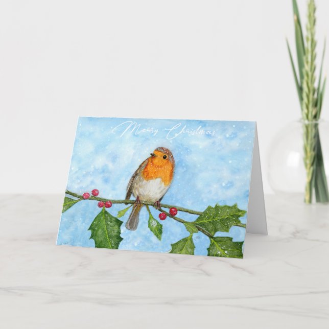 Tarjeta de Navidades plegados Robin Red Breast (Anverso)