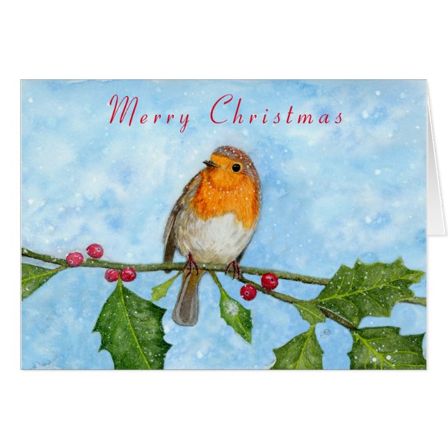 Tarjeta de Navidades plegados Robin Red Breast (Anverso (Horizontal))