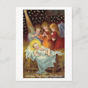 TARJETA DE NAVIDADES POLACOS CON ÁNGELES Y BEBÉ JE