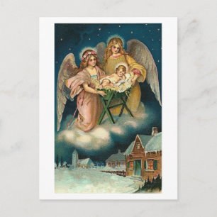 TARJETA DE NAVIDADES POLACOS CON ÁNGELES Y BEBÉ JE