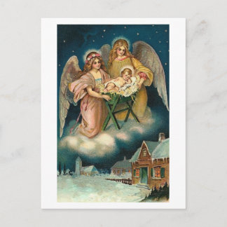 TARJETA DE NAVIDADES POLACOS CON ÁNGELES Y BEBÉ JE