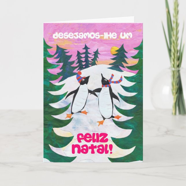 Tarjeta de Navidades portugueses - Pingüinos para  (Anverso)