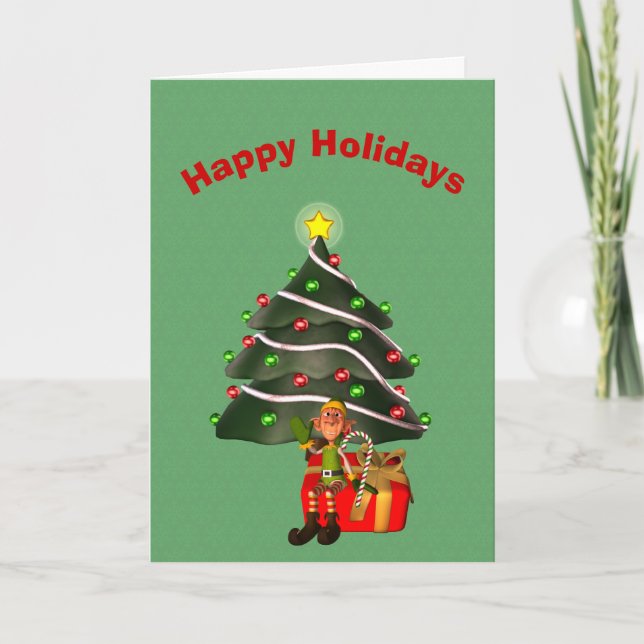 Tarjeta de Navidades presentes de árbol de elfo ma (Anverso)