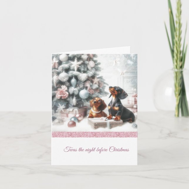 Tarjeta de Navidades Purpurinoso Pastel Dachshund (Anverso)