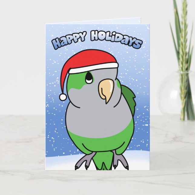 Tarjeta de Navidades Quaker Parakeet Happy Holiday (Anverso)