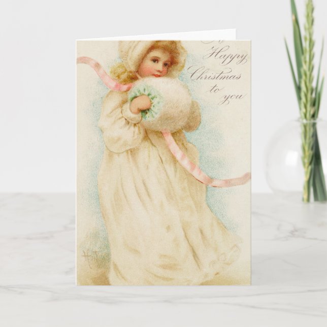 Tarjeta de navidades que representa a un chica con (Anverso)