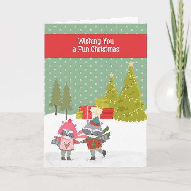 Tarjeta de Navidades Raccoon para niños (Anverso)
