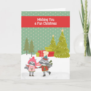 Tarjeta de Navidades Raccoon para niños