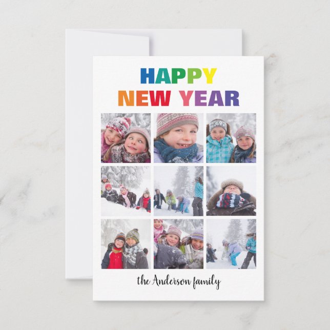 Tarjeta de Navidades Rainbow Happy New Year Colage (Anverso)