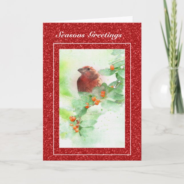 Tarjeta de Navidades Red Bird and Berries (Anverso)