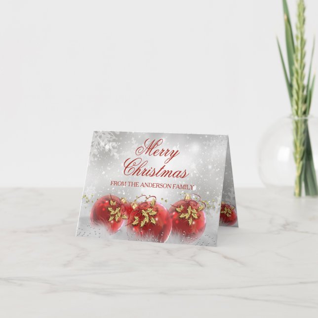 Tarjeta de Navidades Red & Gold Holly Baubles (Anverso)