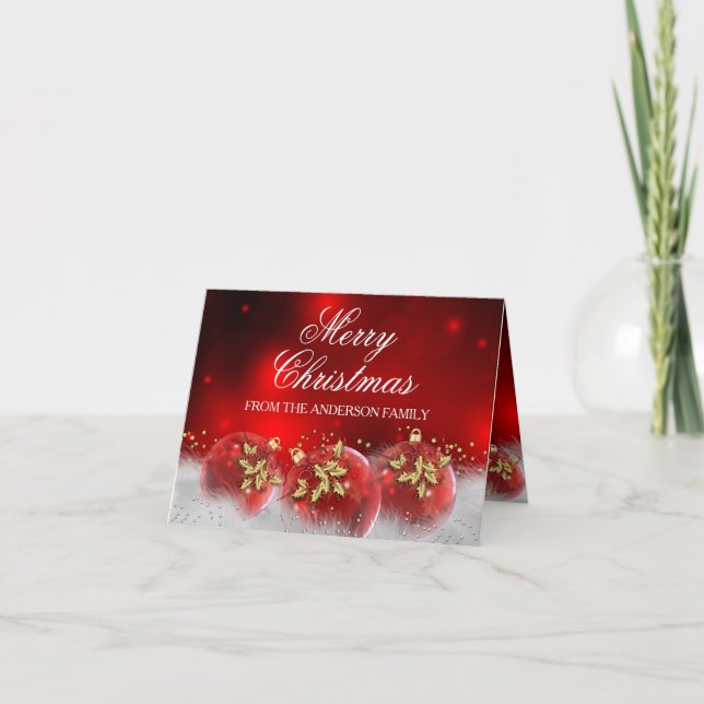 Tarjeta de Navidades Red & Gold Holly Baubles (Anverso)