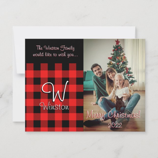 Tarjeta de Navidades Red Plaid de Buffalo Check (Anverso)