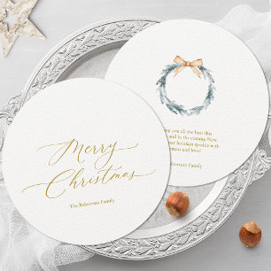 Tarjeta de Navidades redondos con guión de oro y c