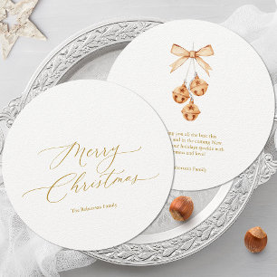 Tarjeta de Navidades redondos con guión de oro y c