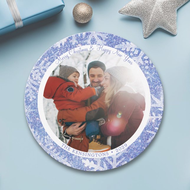 Tarjeta de Navidades redondos personalizados con f (Custom Round Christmas Card with Photo)