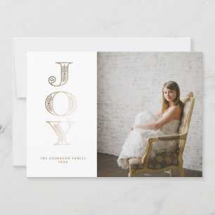 Tarjeta de Navidades Relieve metalizado dorado JOY