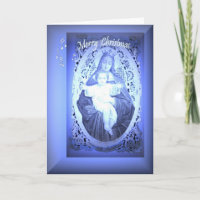 Tarjeta de Navidades religiosos con notas musicale