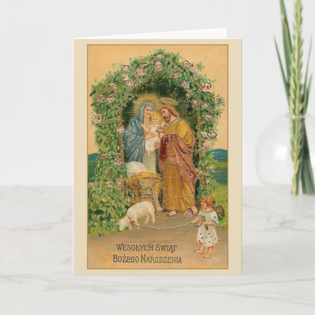 Tarjeta de Navidades religiosos polacos vintage (Anverso)
