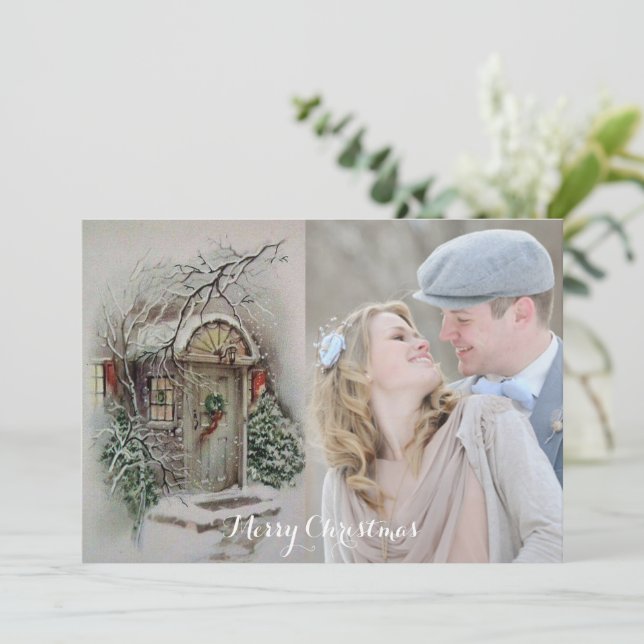 Tarjeta de Navidades Retro Añadir la foto (Anverso de pie)