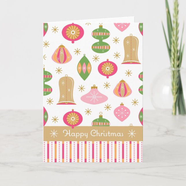 Tarjeta de Navidades Retro Baubles / Ornamentos -  (Anverso)