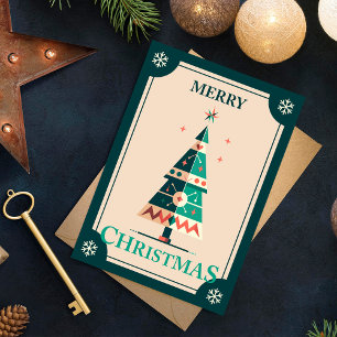 Tarjeta de Navidades Retro con diseño de árbol geo