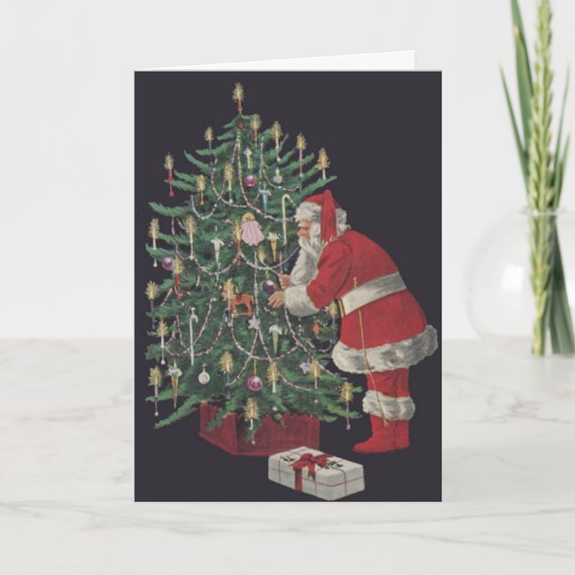 Tarjeta de Navidades retro de árbol decorativo de  (Anverso)