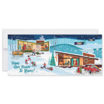 Tarjeta de Navidades Retro de Casas de Invierno de