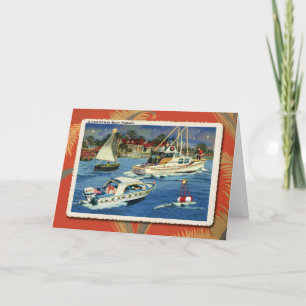 Tarjeta de Navidades Retro del desfile de barcos